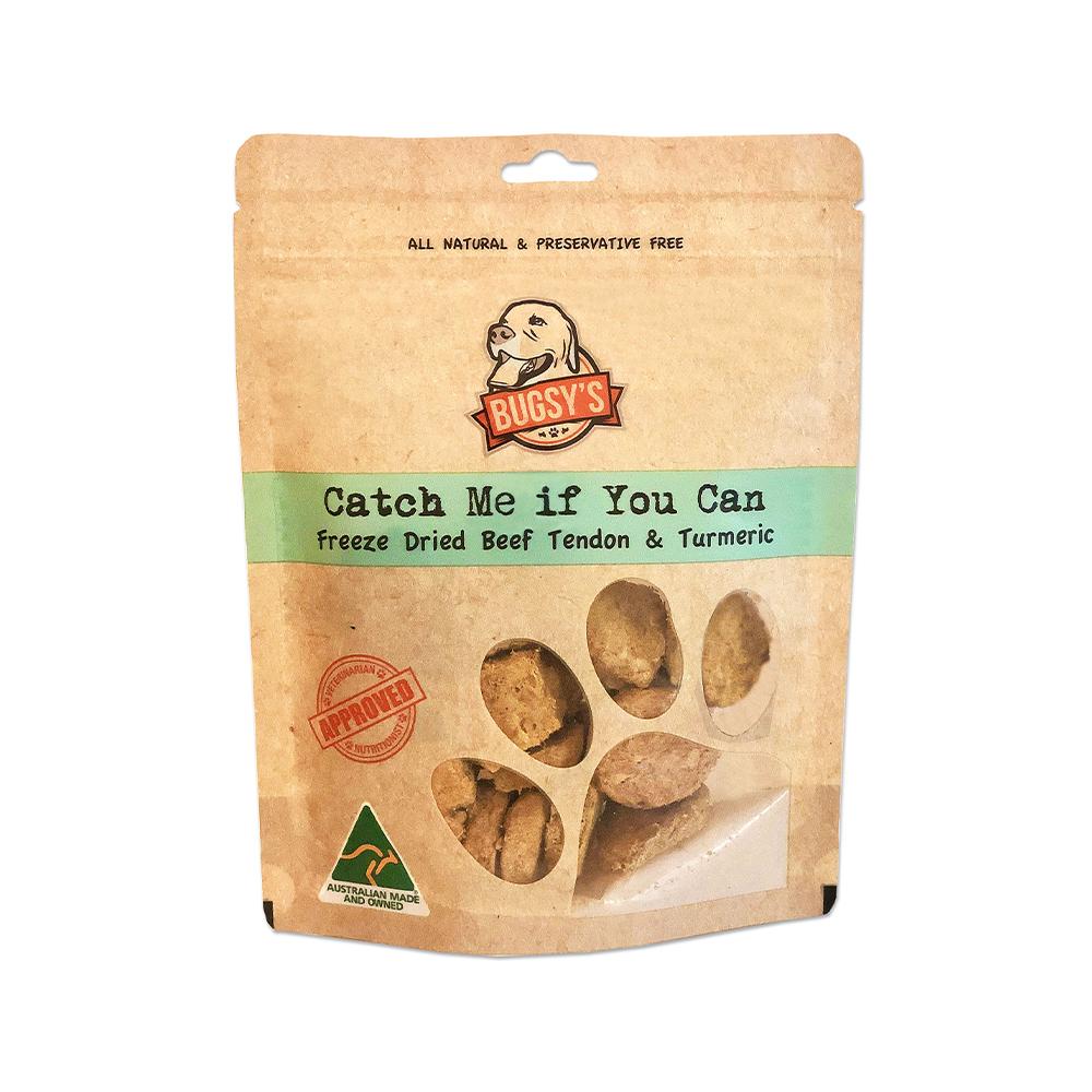 Bugsy's Treats - Catch Me If You Can Freeze Dried Beef Tendon with Turmeric Dog Treats 70 g