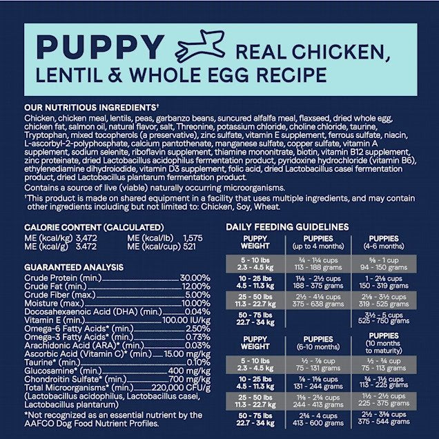 PURE 幼犬配方低敏無穀物狗乾糧 - 雞肉、扁豆與原隻雞蛋
