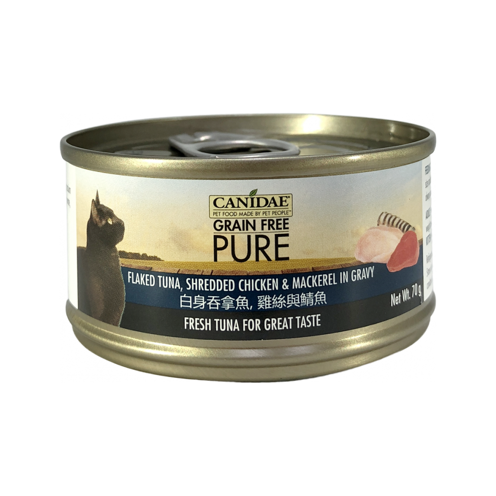 Canidae - PURE Grain Free Cat Can - Flaked Tuna, Shredded Chicken & Mackerel in Gravy 70 g